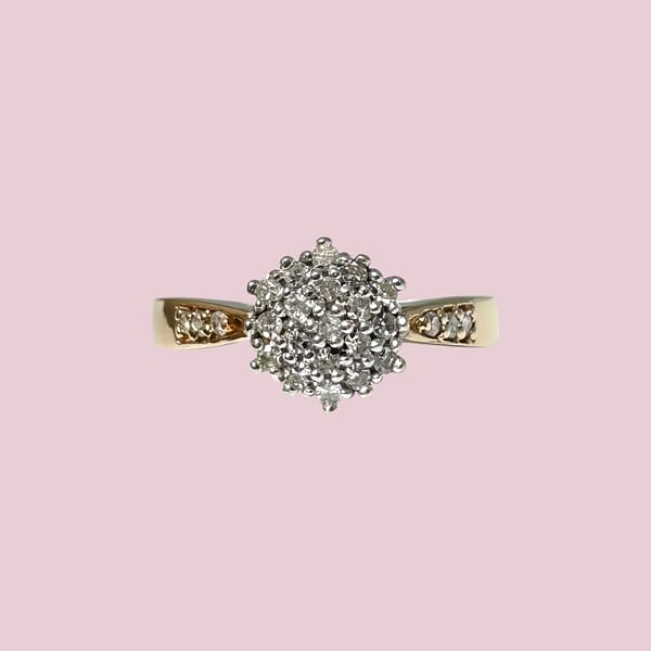 vintage diamant cluster ring van 9 karaat goud