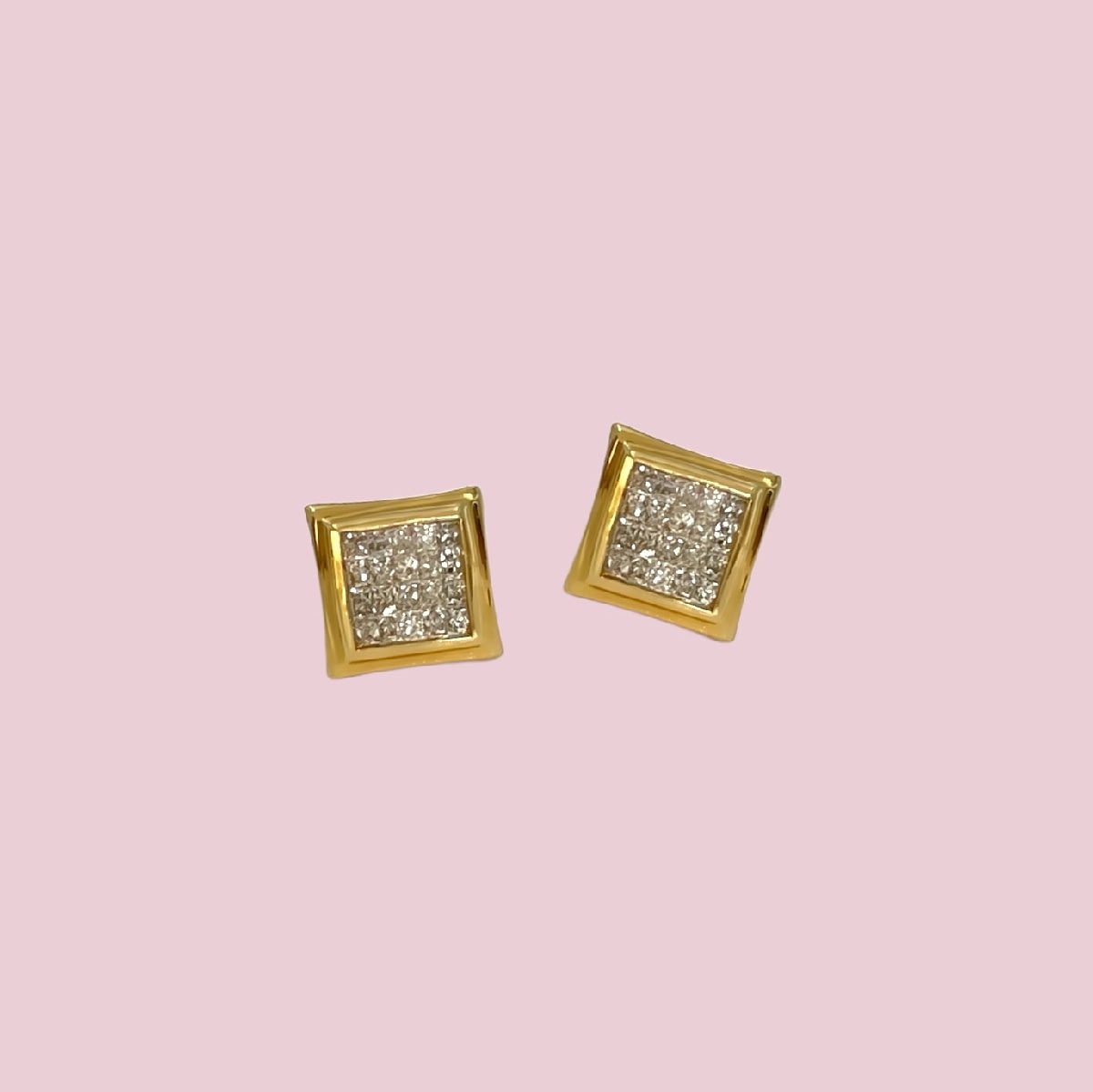 vintage oorknopjes diamant cluster vierkant