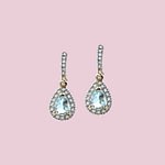 vintage oorbellen aquamarijn en diamant goud 10 karaat