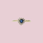gouden ring met hartje van saffier en diamant cluster vintage