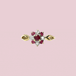 vintage ring robijn en diamant cluster 9k goud