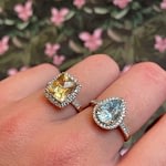 halo ring met diamant en gekleurde steen