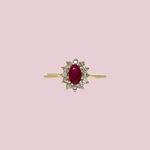 ring robijn en diamant cluster vintage goud