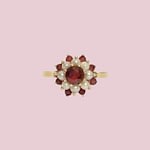 vintage granaat en parel ring cluster goud