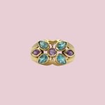 vintage ring topaas en amethist bloem 9k goud
