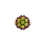 vintage ring groene toermalijn en roze toermalijn