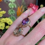 vintage ringen met grote edelsteen amethist en rookkwarts