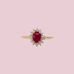 robijn en diamant cluster ring vintage goud