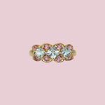 vintage gouden cocktail ring roze en blauw