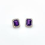 gouden oorbellen amethist en diamant cluster