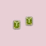 vintage peridoot en diamant oorbellen goud