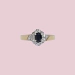 vintage ring met saffier en diamant cluster 9k goud