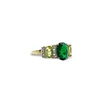 gouden ring tsavoriet peridoot en diamant trilogie