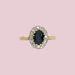 vintage lady di ring saffier diamant cluster