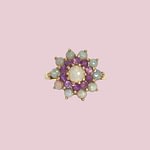 vintage ring met bloem van amethist en opaal