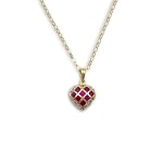 vintage ketting bedel hartje robijn en diamant