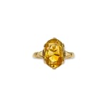 vintage ring met grote citrien solitair