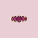 vintage ring rhodoliet granaat vijf steens