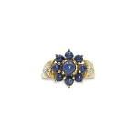 vintage ring saffier bloem met diamant