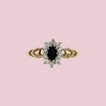 vintage ring saffier en cz cluster hartjes