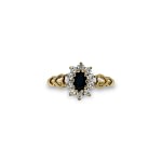 vintage ring saffier en cz cluster hartjes band