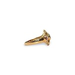 gouden vintage ornate ring roze robijn en cz
