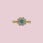 vintage ring klavertje van smaragd en diamant