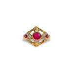vintage ring robijn ornate goud 9 karaat