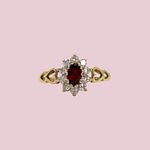 vintage cluster ring met granaat en zirkonia