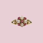 vintage ring parel en robijn cluster