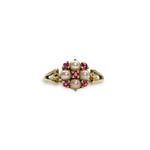 vintage ring parel en robijn cluster goud