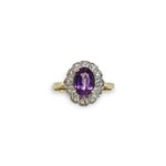 vintage entourage ring amethist diamant goud