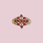 vintage ring robijn en diamant cluster