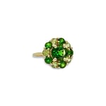 Vintage 9 karaat gouden ring bloem cluster granaat en peridoot