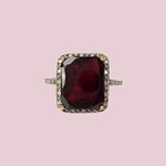 granaat ring rechthoekig met diamant halo cocktail ring