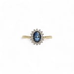 gouden ring saffier en diamant cluster 9k