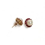 vintage parel oorbellen met robijn cluster