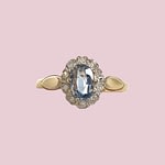 vintage cluster ring diamant lichtblauwe steen