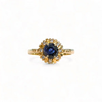 vintage ring saffier en diamant cluster van 16 karaat goud