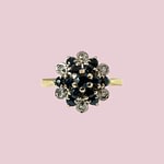 vintage saffier en diamant cluster ring