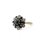 ring vintage saffier en diamant cluster bloemetje