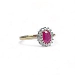 roze robijn en diamant entourage ring goud