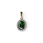 vintage hanger entourage diamant halo en groene steen