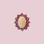 vintage ring opaal en robijn cluster