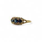 vintage ring saffier trilogie 9k goud