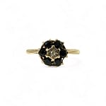 vintage ring bloemetje saffier en diamant