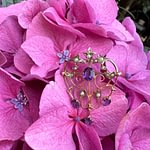 antieke broche amethist en zaad parels 9k goud