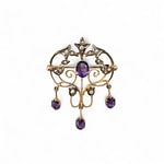 antieke broche amethist en zaadparels 9k goud