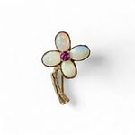 vintage broche bloem met opaal en robijn