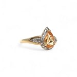 vintage cocktail ring met gele steen en diamant halo